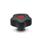 EN 5337.6 Plastic Five-Lobed Knobs, with Brass Tapped Insert with Colored Cover Caps, Softline Color of the cover cap: DRT - Red, RAL 3000, matte finish