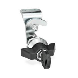 GN 115.8 Zinc Die-Cast Cam Locks with Hook, with Operating Elements  Type: SCK - With wing knob (Keyed alike)<br />Identification no.: 2 - With latch bracket<br />Finish (Housing collar): CR - Chrome plated