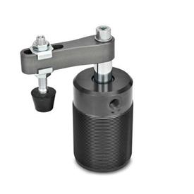 GN 876 Aluminum Pneumatic Swing Clamps, Threaded Body Style Type: AC - Clamping arm with slotted hole, with two flanged washers and GN 708.1 spindle assembly