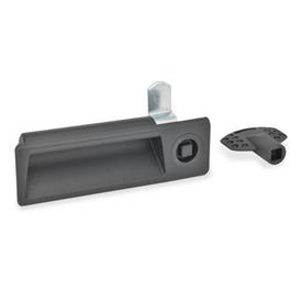 EN 731.2 Plastic Cam Latches / Cam Locks, with Gripping Tray, with Steel Latch Arm Type: VK - With square spindle<br />Identification no.: 2 - Operation in the illustrated position top right