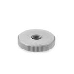 Stainless Steel Knurled Nuts, Flat Type, with Tapped Through Bore