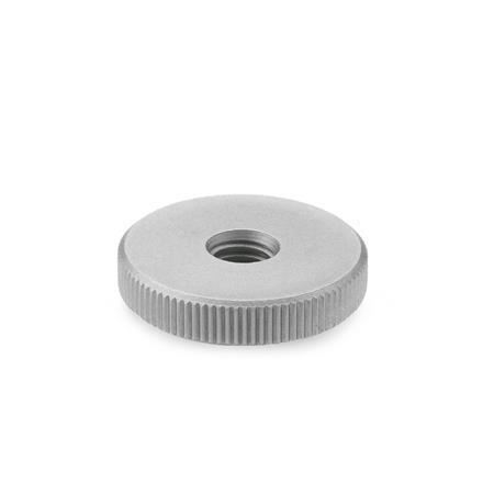 DIN 467 Stainless Steel Knurled Nuts, Flat Type, with Tapped Through Bore 