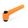 WN 303 Nylon Plastic Adjustable Levers with Push Button, Tapped or Plain Bore Type, with Blackened Steel Components Lever color: OS - Orange, RAL 2004, textured finish
Push button color: S - Black, RAL 9005
