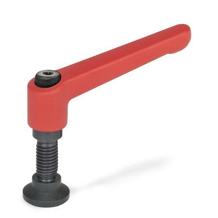 GN 306 Zinc Die-Cast Adjustable Levers, with Special-Tipped Threaded Studs Color: RS - Red, RAL 3000, textured finish
Type: KD - Ball end with swivel thrust pad