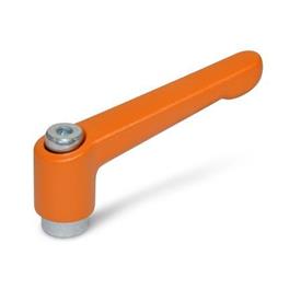 GN 300.2 Zinc Die-Cast Adjustable Levers, Tapped Type, with Zinc Plated Steel Components Color (Finish): OS - Orange, RAL 2004, textured finish