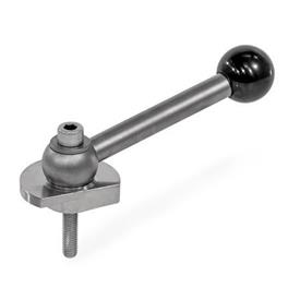 GN 918.7 Stainless Steel Clamping Cam Units, Downward Clamping, Screw from the Operator's Side Type: KVS - With ball lever, angular (serrations)<br />Clamping direction: L - By counter-clockwise rotation