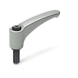 EN 602 Zinc Die-Cast Adjustable Levers, Ergostyle®, Threaded Stud Type, with Steel Components Color: SR - Silver, RAL 9006, textured finish