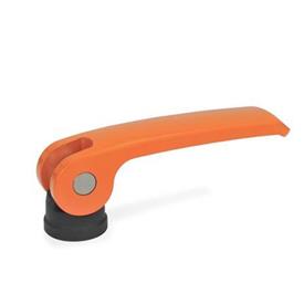 GN 927.4 Zinc Die-Cast Clamping Levers with Eccentrical Cam, Tapped Type, with Stainless Steel Components Type: B - Plastic contact plate without setting nut<br />Color: O - Orange, RAL 2004