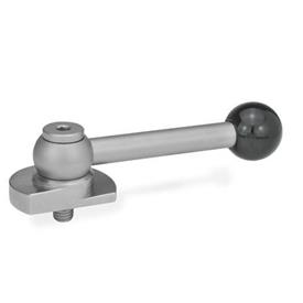 GN 918.6 Stainless Steel Clamping Cam Units, Upward Clamping, with Threaded Bolt Type: GV - With ball lever, straight (serrations)<br />Clamping direction: R - By clockwise rotation (drawn version)