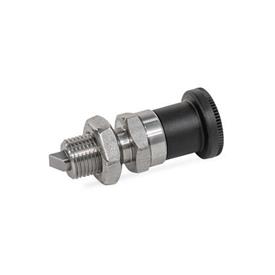 GN 824 Stainless Steel Indexing Plungers, with Chamfered Pin, Lock-Out and Non Lock-Out Type: BK - Non lock-out, with lock nut
