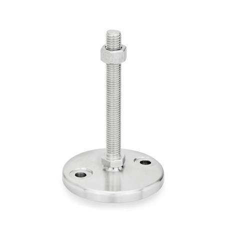 GN 23 Inch Thread, Stainless Steel Leveling Feet, Tapped Socket or Threaded Stud Type, with Turned Base, with Mounting Holes Type (Base): D0 - Fine turned, without rubber pad
Version (Stud / Socket): SK - With nut, external hex at the bottom