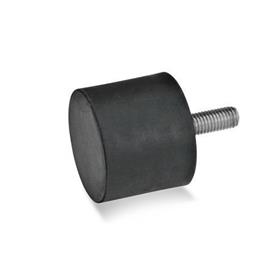 GN 452 Rubber Vibration / Shock Absorption Mounts, Cylindrical Type, with Stainless Steel Components Type: S - With threaded stud