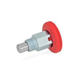 GN 822.1 Steel / Stainless Steel Mini Indexing Plungers, Lock-Out and Non Lock-Out, with Open Lock Mechanism, with Red Knob Type: C - Lock-out<br />Material: ST - Steel<br />Color: RT - Red, RAL 3000