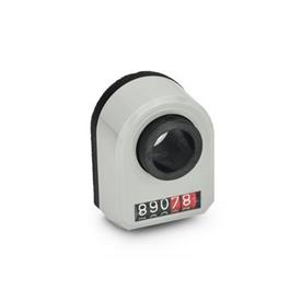 EN 953 Technopolymer Plastic Digital Position Indicators, 5 Digit Display, Steel Shaft Receptacle Installation (front view): FR - In the front, below<br />Color: BL - Blue, RAL 5005