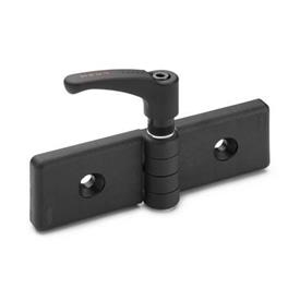 EN 159 Charnières plastique, pour utilisation avec des systèmes de profilés Couleur: SW - Noir, finition mate<br />N° d'identification: 2 - Avec manette indexable de sécurité