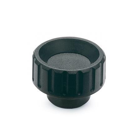 EN 590.5 Technopolymer Plastic Knurled Nuts, with Stainless Steel Tapped Insert Type: E - With tapped blind bore