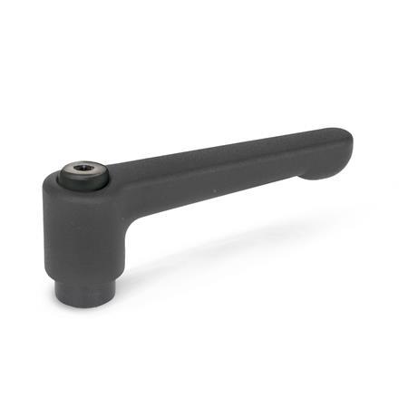 GN 302 Zinc Die-Cast Straight Adjustable Levers, Tapped or Plain Bore Type, with Blackened Steel Components Color: SW - Black, RAL 9005, textured finish