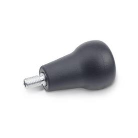 EN 597.1 Technopolymer Plastic Revolving Mushroom Shaped Knobs, Softline, with Threaded Stud 