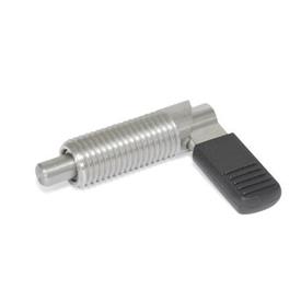 GN 721.5 Stainless Steel Cam Action Indexing Plungers, Non Lock-Out, with 180° Limit Stop Type: LB - Left hand limit stop, with plastic sleeve