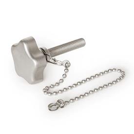 GN 5334.13 Stainless Steel AISI 316L Star Knobs with Loss Protection, with Threaded Stud  Type: K - With ball chain