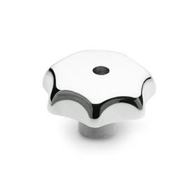 DIN 6336 Aluminum Star Knobs, with Tapped or Plain Bore Type: D - With tapped through bore<br />Finish: PL - Polished finish