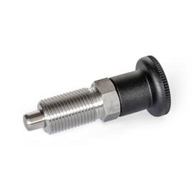 GN 818 Doigts d'indexage, inox AISI 316, sans dispositif de blocage Type: B - Avec bouton en plastique, sans contre-écrou