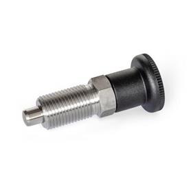 GN 818 Stainless Steel AISI 316 Indexing Plungers, Non Lock-Out Type: B - With plastic knob, without lock nut