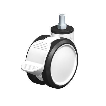  LKDG-PUA Roulettes jumelées pivotantes en plastique nylon, avec tige filetée Type: G-RA - Palier lisse avec frein radstop