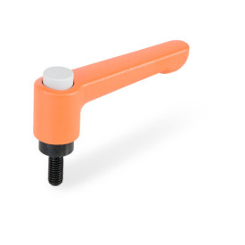 GN 304 Zinc Die-Cast Straight Adjustable Levers, with Push Button, Threaded Stud Type, with Steel Components Lever color: OS - Orange, RAL 2004, textured finish<br />Push button color: G - Gray, RAL 7035