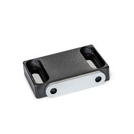 GN 4470 Neodymium-Iron-Boron Magnetic Catches, Housing Zinc Die-Cast, with Rubberized Magnetic Surface Type: C2 - Magnetic surface side, with slotted hole<br />Identification: F - With strike plate, with countersunk hole<br />Finish: SW - Black, RAL 9005, textured finish