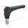 EN 600 Manijas ajustables rectas de plástico, tipo espárrago roscado, con componentes de acero, con botón pulsador, Ergostyle® Color del botón pulsador: DSG - Gris-negro, RAL 7021, acabado brillante