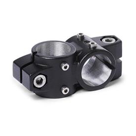 GN 132.2 Noix de serrage orthogonales pour unité linéaire tubulaire en aluminium, pour système à deux axes N° d'identification: B - Alésage<br />Finition: S - Noir, RAL 9005, finition texturée