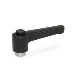 WN 304.1 Nylon Plastic Straight Adjustable Levers with Push Button, Tapped or Plain Bore Type, with Stainless Steel Components Lever color: SW - Black, RAL 9005, textured finish<br />Push button color: S - Black, RAL 9005