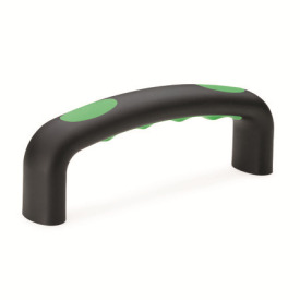 EN 725.3 Poignées étrier, plastique, insert avec empreintes de doigts, Softline Type: A - Montage par l'arrière (trou borgne taraudé)<br />Couleur de l'insert: GN - Vert, RAL 6017, finition mate