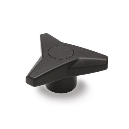 EN 533 Technopolymer Plastic Three-Lobed Knobs, with Brass / Stainless Steel Tapped Insert Color of the cover cap: DSW - Black, RAL 9005, matte finish