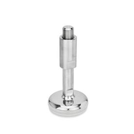 GN 31 Metric Thread, Stainless Steel Leveling Feet, Tapped Socket or Threaded Stud Type, with Rubber Pad Type (Base): C4 - Polished, rubber pad vulcanized, white<br />Version (Stud / Socket): W - With adjustable sleeve, covered thread, wrench flat at the bottom