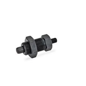 GN 617 Steel Indexing Plungers, with Plastic Knob, Non Lock-Out Material: ST - Steel<br />Type: GK - With threaded stem, with lock nut