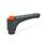 EN 600 Manettes indexables droites en plastique, type taraudé, avec composants en laiton, avec bouton-poussoir, Ergostyle® Couleur: DOR - Orange, RAL 2004, finition brillante