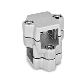 GN 134 Aluminium, assemblage divisé, alésage rond ou carré, noix de serrage orthogonales d1/s1: V - Carré<br />d2/s2: V - Carré<br />Finition: BL - Finition blanc, Finition grenaillée mate