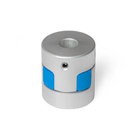 GN 2241 Aluminum Elastomer Jaw Couplings, Hub with Set Screw, with Metric-Inch Bores Bore code: B - Without keyway<br />Hardness: BS - 80 Shore A, blue