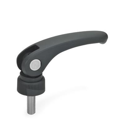 EN 926.1 Plastic Clamping Levers with Eccentrical Cam, with Stainless Steel Components, Threaded Stud Type Form: A - With adjustable contact plate