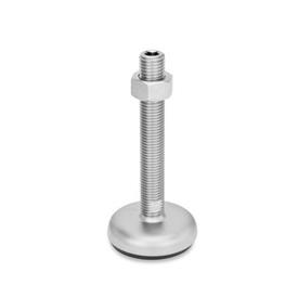 GN 31 Inch Thread, Stainless Steel Leveling Feet, Tapped Socket or Threaded Stud Type, with Rubber Pad Type (Base): B1 - Matte shot-blasted finish, rubber pad inlay, black<br />Version (Stud / Socket): UK - With nut, internal hex at the top, wrench flat at the bottom