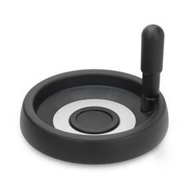 EN 524 Volantes de disco sólidos, plástico tecnopolímero, con o sin empuñadura giratoria Tipo: D - Con empuñadura giratoria