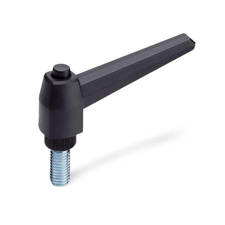 Adjustable Levers EN 503: Plastic, Threaded Stud Type, with Steel Components, with Push Button