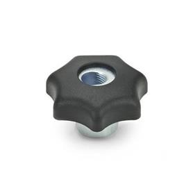 GN 6336.3 Plastique nylon, boutons étoile à serrage rapide, avec moyeu en acier 