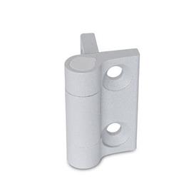 GN 437.3 Zinc Die-Cast Hinges, with Spring-Loaded Return Type: L2 - Spring-loaded return, closing, medium spring force<br />Color: SR - Silver, RAL 9006, textured finish