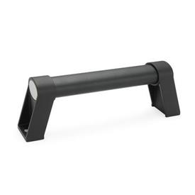 GN 334.1 Poignées tubulaires ovales aluminium, supports de poignée en plastique, montage par le côté de l'opérateur Finition: SW - Noir, RAL 9005, finition texturée