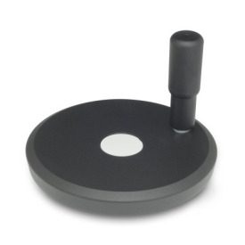 GN 923 Aluminum Flat-Faced Solid Disk Handwheels, Powder Coated, with or without Revolving Handle Type: R - With revolving handle<br />Color: SW - Black, RAL 9005, textured finish<br />Bildvarianten: 80...200