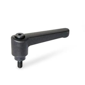 WN 302 Nylon Plastic Straight Adjustable Levers, Threaded Stud Type, with Blackened Steel Components Color: SW - Black, RAL 9005, textured finish