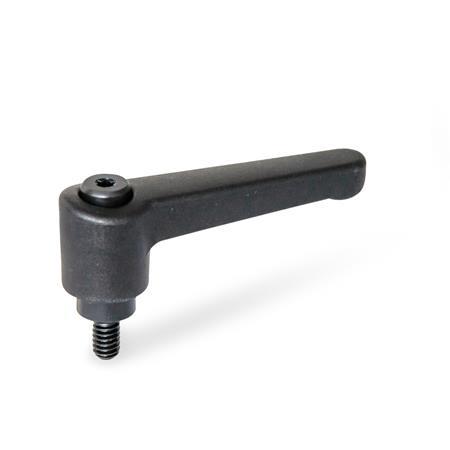 Straight Adjustable Levers WN 302: Plastic, Threaded Stud Type, with Blackened Steel Components